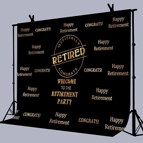 Officially Retired Black Golden Banner Backdrop for Photography, 7x5FT, Happy Retirement Party Background, Photo Booth Studio Props RBJMYLU234 - size: polyester microfiber fabric-7x5ft