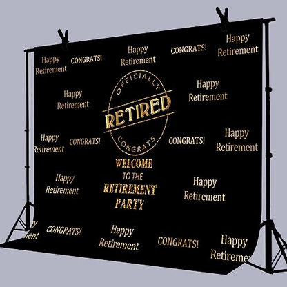 Officially Retired Black Golden Banner Backdrop for Photography, 7x5FT, Happy Retirement Party Background, Photo Booth Studio Props RBJMYLU234 - size: polyester microfiber fabric-7x5ft