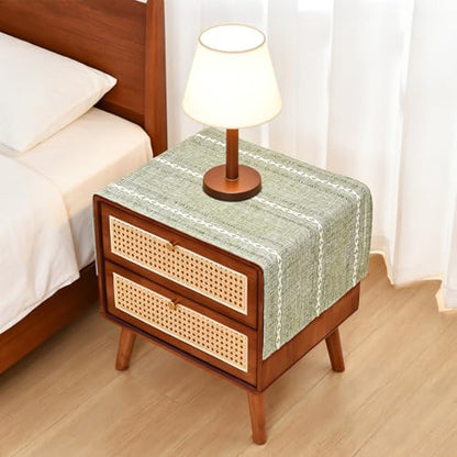 NEWISHER Rustic Farmhouse Embroidered Small Rectangle Tablecloth, Jacquard Striped Table Cloth Washable Fabric Dining Table Cover for Nightstand, Bedside Table, End Table (15x35 Inch),Green - color: Grass Green, size: 35" x 15" (Rectangular)