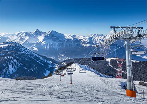 BELECO 15x10ft Fabric Ski Resort Backdrop Snowy Winter Alps Mountain Background for Photography Holiday Travel Ski Sport Backdrop Birthday Party Decor Kids Adults Portrait Photoshoot Studio Booth Prop - size: 15x10FT