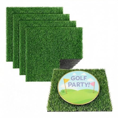 XLX TURF 4 Pack Artificial Grass Square Mats, 12"x12" Fake Grass Placemats to Match Table Runner for Golf Football Summer Party Table Centerpiece, Turf Patch for Crafts - size: 12 x 12 Inches / 4PC