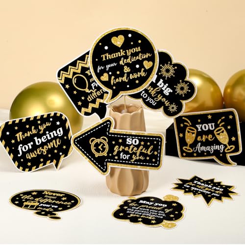 24 Pcs Teacher Staff Volunteer We Appreciate You Decorations Photo Booth Props Appreciation Decor Black and Gold Thank You Sign Photo Props for Teacher Nurse Employee Coworker Appreciation - color: Black, Gold