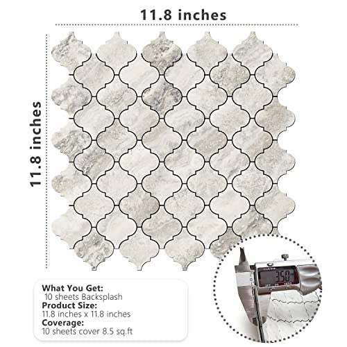 STICKGOO Arabesque Peel and Stick Backsplash Tile, Stick on Backsplash for Kitchen and Bathroom, Beige Marble Look PVC Mixed Metal Aluminum Mosaic Tiles (10 Sheets) - color: Beige