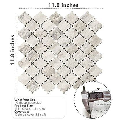 STICKGOO Arabesque Peel and Stick Backsplash Tile, Stick on Backsplash for Kitchen and Bathroom, Beige Marble Look PVC Mixed Metal Aluminum Mosaic Tiles (10 Sheets) - color: Beige