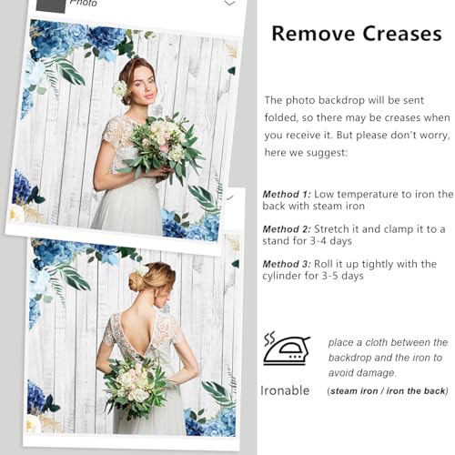 YongFoto Boho Rustic Wood Plank Wall Backdrop 10x6.5ft Blue Floral Hydrangeas Camellia Flowers Green Leaves Plants Spring Photography Background Birthday Wedding Bridal Baby Shower Party Banner - size: 10x6.5ft