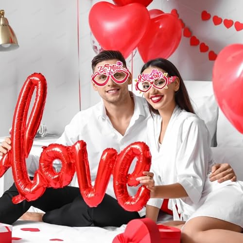 8 Pcs Happy Valentine's Day Party Eyeglasses Photo Props Heart Diamond Lips Roses Paper Glasses Photo Prop Pink Valentine's Day Engagement Wedding Anniversary Party Favors Supplies Decorations