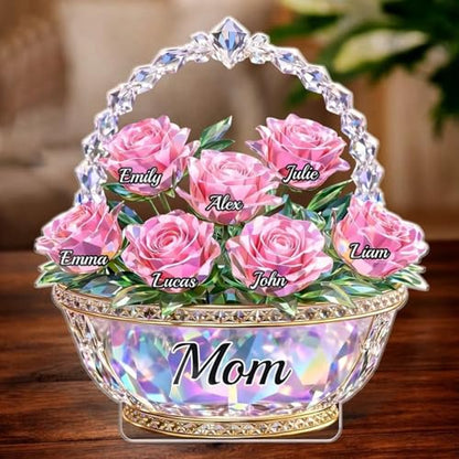 LOVELYPOD Personalized Flower Basket Acrylic Plaque for Mom, Custom Shape Mommy and Kids Acrylic Plaque, Mother’s Day Gift for Mom Grandma, Family Flower Keepsake, Mama Gift from Son Daughter - color: Design #6