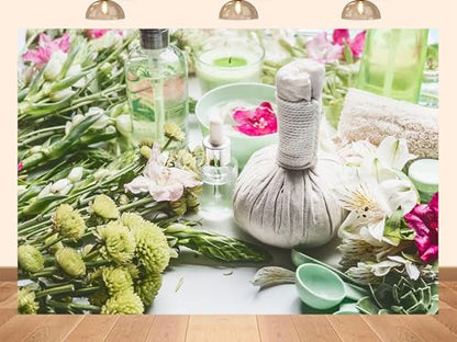 8x6ft Fabric Calming Floral Spa and Skincare Backdrop Relaxing Wellness Background for Bathroom Spa Day Self Care Event Party Decorations Beauty Photo Shoot Studio Props - size: 8X6ft
