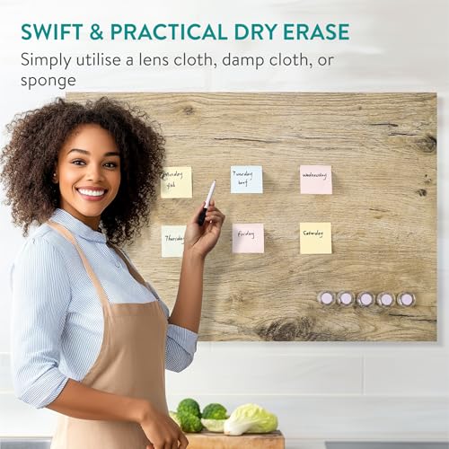 Navaris Frameless Magnetic Memo Board - Easy Installation - Kitchen Magnet Dry Erase Whiteboard - Notice Boards for Wall Use - 36 x 24 Inches - Dark Wood Design with Magnets & Pen - style: Dark Wood