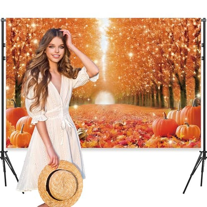 Fall Photography Backdrop 8x6ft, Autumn Maple Leaves Photo Background, Pumpkins Background for Thanksgiving Party, Farm Harvest Photo Booth Props - color: Autumn Backdrop-1, size: 8×6ft