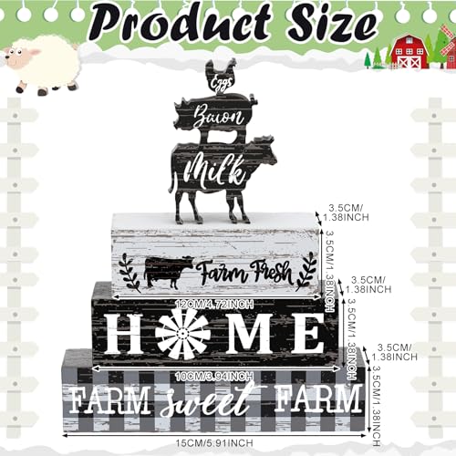 Geelin 4 Pcs Farmhouse Kitchen Signs Cow Rooster and Pig Decors Rustic Wooden Signs Country Table Centerpiece Tiered Tray Decor Table Top Sign for Home Kitchen - style: Farm