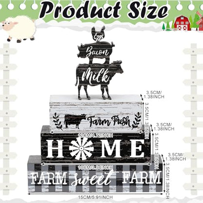 Geelin 4 Pcs Farmhouse Kitchen Signs Cow Rooster and Pig Decors Rustic Wooden Signs Country Table Centerpiece Tiered Tray Decor Table Top Sign for Home Kitchen - style: Farm