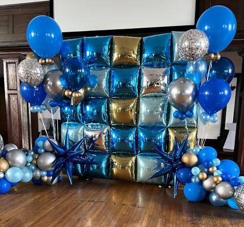 Blue Square Foil Balloon Wall,25Pcs Double Sided Balloons Backdrop Helium Polyester Film Balloon Tunnel Arch Garland Kit for Birthday Bridal Anniversary Baby Shower Party Decorations - style: Blue