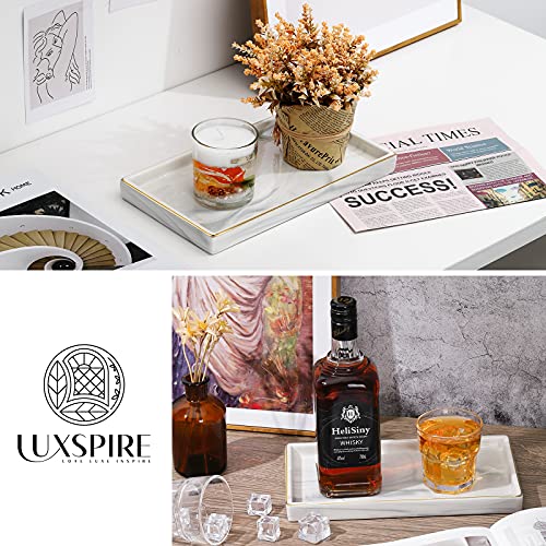 Luxspire Bathroom Vanity Tray, 11" Marble Ceramic Bathroom Trays for Counter, Bath Tray for Dresser, Kitchen Counter Tray, Perfume Tray, Bathroom Accessories, Medium, Marble White - color: Marble White + Gold, style: Medium