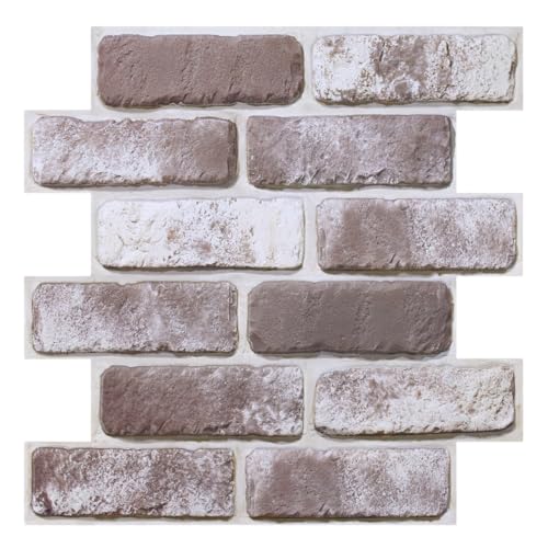 3D Brick Wall Panels, Faux Brick Peel and Stick Wall Panels, 10 Pcs of 12"X12", Small Size Thin PVC Brick Self Adhesive Fake Brick Paneling Brick Backsplash, Paintable Decorative Panels - color: Vintage
