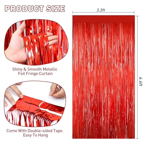 Red Tinsel Backdrop Foil Fringe Curtains - 2 Packs Door Streamers Backdrop for Birthday Door Decorations, Party Supplies for Wedding Anniversaries, Christmas, Valentines Day Decorations - color: Red