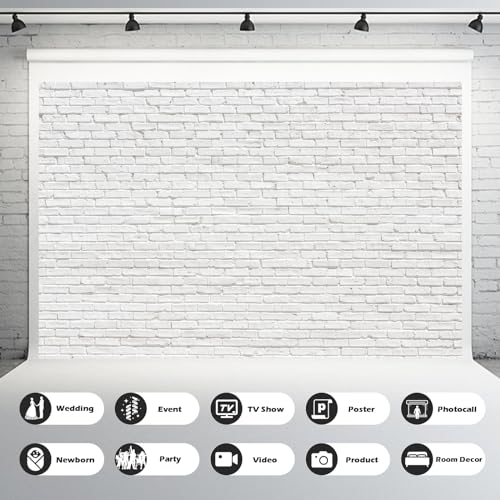 White Brick Photography Backdrop Vintage White Brick Wall Photo Backdrop Newborn Baby Shower Girls Adults Birthday Portrait Photography Background Wallpaper Photo Studio Props Vinyl 5x3ft - color: White, size: 5x3ft