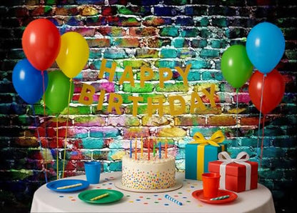 Graffiti Photography Backdrop,7x5ft Colorful Brick Wall Photography Backdrop for Bridal Shower Baby Birthday Party Banner Photo Props - size: 7x5ft
