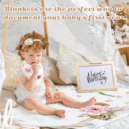 Chumia 6 Pcs Baby Monthly Milestone Blanket for Girl 60" x 40" Butterfly Milestone Blanket Age Photo Photography Backdrop with Newborn Calendar Growth Chart Bib Headband(Beigh,Boho Pattern) - color: Beigh