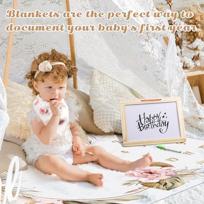 Chumia 6 Pcs Baby Monthly Milestone Blanket for Girl 60" x 40" Butterfly Milestone Blanket Age Photo Photography Backdrop with Newborn Calendar Growth Chart Bib Headband(Beigh,Boho Pattern) - color: Beigh