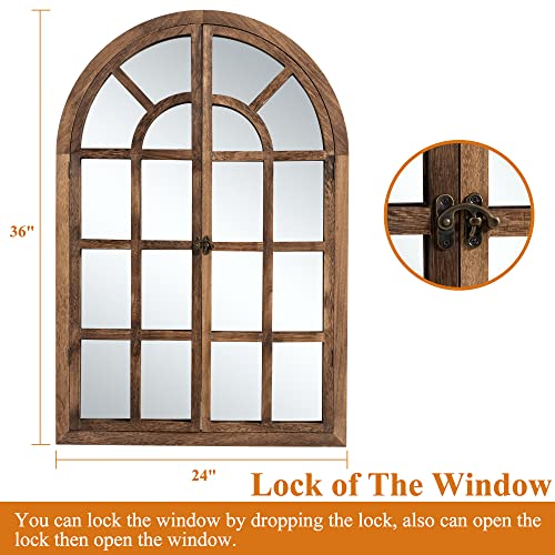 NeuType Arched Wall Mirror 36"x 24" Window Mirror Wood Framed Arched Mirror Farmhouse Mirror Decorative Wall Mirrors Wall Decor for Living Room Entryway Bedroom,Charcoal Grilled - color: Charcoal Grilled (Wood Arched), size: 36"L x 24"W