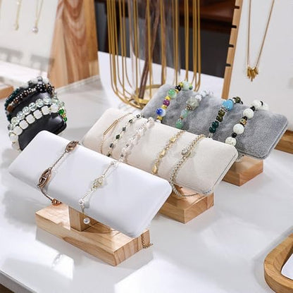 Wooden Watches Display Stands Base Watch Necklace Bracelet Organizer Rack Bangle Scrunchie Headband Showcase Stands Exterior Beige PU - color: Flat PU Beige