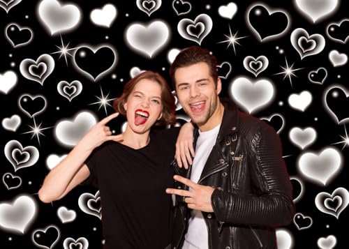 Black Heart 2000s Backdrop Banner 7x5ft Sweet Y2K Photography Background Early 2000s Party Decorations Photo Banner Props Supplies - color: black, size: 7x5FT(2.1m x 1.5m)