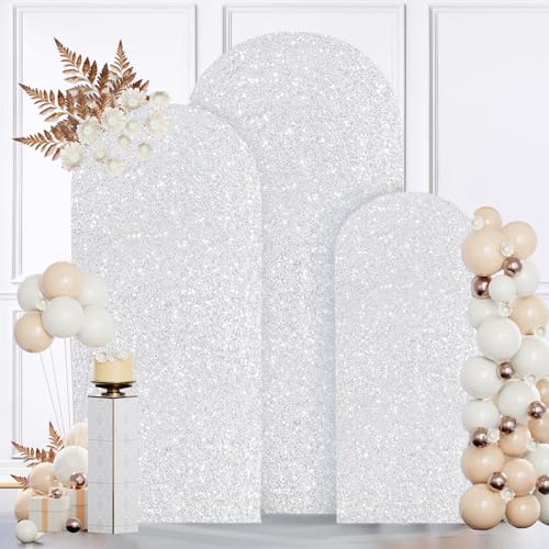 MODFUNS Arch Backdrop Stand and Cover Set 6&6.6&7.2ft Silver Sequins Arch Covers Set of 3 Gold Arched Backdrop Stands Chiara Arches Cover for Party Baby Shower Banquet Wedding Decoration - color: Silver, size: 6&6.6&7.2FT-Set