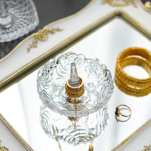 H&D HYALINE & DORA 4”Clear Crystal Ring Holder,Round Glass Ring Dish,Jewelry Rack Ring Holder for Wedding,Jewelry Display Gifts for Mom Wife Girlfriend - color: Round