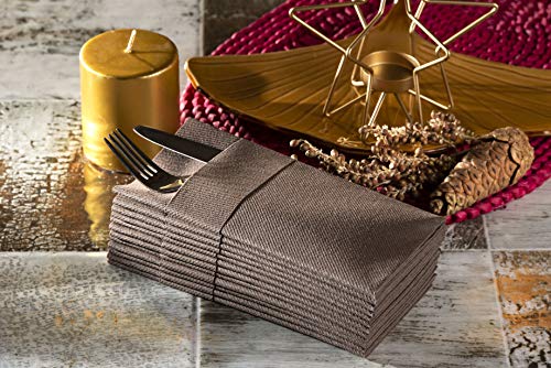 Moyes Home Brown Disposable Dinner Napkins with Pocket - Linen-Feel Pre-Folded Cloth-Like Paper Napkins for Silverware, Weddings, Dinner Parties, 16x16 in, Pack of 50 - color: Brown