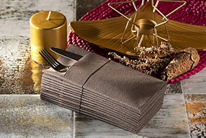 Moyes Home Brown Disposable Dinner Napkins with Pocket - Linen-Feel Pre-Folded Cloth-Like Paper Napkins for Silverware, Weddings, Dinner Parties, 16x16 in, Pack of 50 - color: Brown
