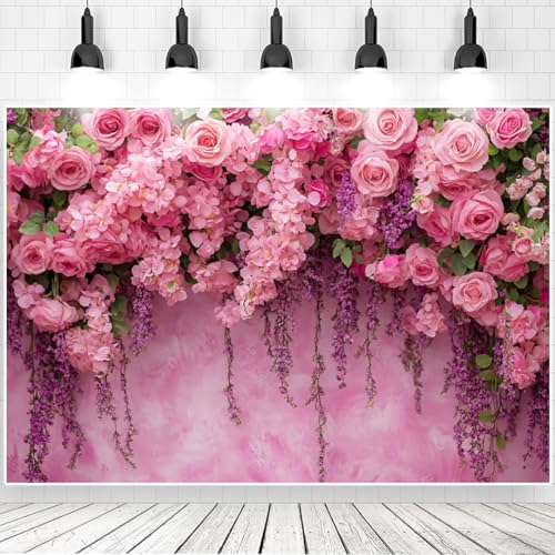 6x4ft Pink Rose Flower Wall Backdrop for Birthday, Wedding, Bridal Shower, Valentine Day Party Decorations Pregnant Mother Portrait Photo Background - color: Pink, size: 6x4ft