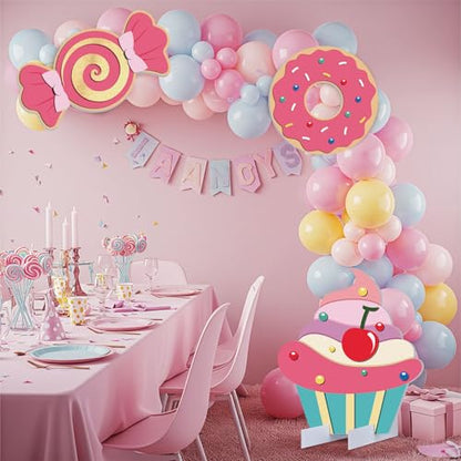 Soulchen 3 Pcs 24 Inch Large Candy Party Indoor Backdrop Decorations 3 Candy Board Signs with Bases, Candyland Photo Booth Props for Christmas Holiday Display Candyland Birthday Photo Booth Decor - style: Candy Party