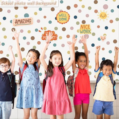 Classroom Fabric Bulletin Board 47x141inch Boho Dots White Back to School Classroom Backdrops Decorations for Wall Door Background, DIY Craft, Bulletin Boards, Pillows, Curtains, Reusable, Easy to Cut - style: Boho