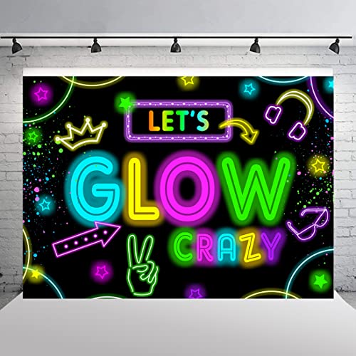 Neon Glow Party Decorations Supplies Backdrop 7x5ft Glow in The Dark Let’s Glow Banner Photography Background Birthday Sleppover Graffiti Splash Paint Black Light Kids Photo Booth - size: 7x5ft
