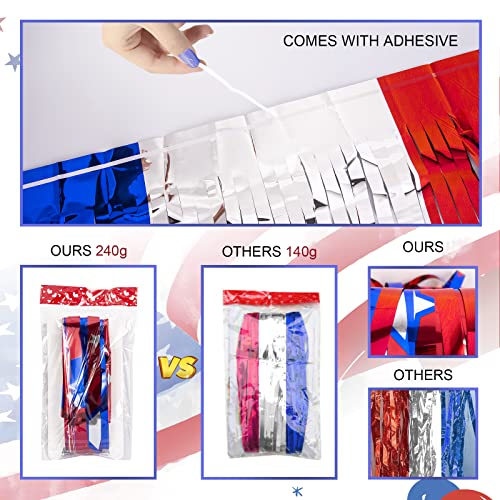 LOLStar 4th of July Decorations, Red White Blue 5 Pack America Star Tinsel Foil Fringe Curtains, 4th of July Photo Booth Prop Streamer Backdrop for Independence Day, Memorial, Labor, Patriotic - size: 5 Pack