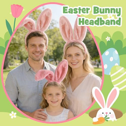 KHC-KHF Easter-Headband Bunny-Headbands Halloween Plush Rabbit Ear Costume Bunny Headband Tail Accessories Party Makeup Birthday Favors s Adult Headwear - color: Pink Suit