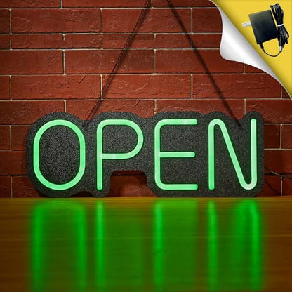 24 inch Neon Open Signs for Business, Open Sign With Textured Backboard LED Anti-Scratch Easy Dedust Neon Light for Business(Green) - color: Green