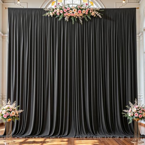 2 Panles Black Backdrop Curtains - Wrinkle Free Fabric Backdrop Curtain for Photoshoot,10ft Wedding Party Photo Backdrop Drapes for Birthday Baby Shower Photography Stage Background Decorations - color: Black, size: W4' x H10'(2 panels)