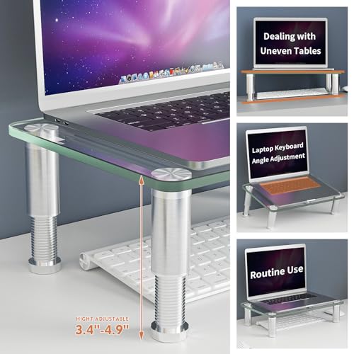 Hemudu Clear Computer Monitor Stand Riser with Height Adjustable Multi Media Desktop Stand for Flat Screen LCD LED, Laptop/Notebook/Xbox One,HD01T-002 - color: Clear