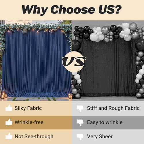 8ftx10ft Wrinkle Free Navy Blue Backdrop Curtain - 10 Feet Photography Backdrop Drapes, Silky Polyester Back Drop Cloth for Wedding Baby Shower Balloon Arch Background - color: Navy Blue, size: 8FTx10FT (W4'xH10', 2 Panels)