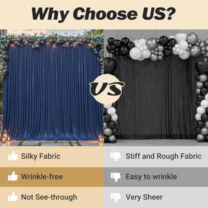 8ftx10ft Wrinkle Free Navy Blue Backdrop Curtain - 10 Feet Photography Backdrop Drapes, Silky Polyester Back Drop Cloth for Wedding Baby Shower Balloon Arch Background - color: Navy Blue, size: 8FTx10FT (W4'xH10', 2 Panels)