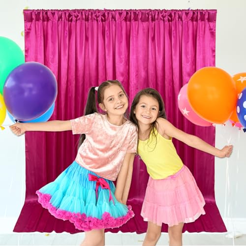 10ft x 10ft Fuchsia Backdrop Curtains for Parties, Fabric Satin Background Curtain with Rod Pockets for Weddings, Birthday, Baby Shower, Photography, Graduation Party Backdrop Drapes, 2 Panels - color: Fuchsia