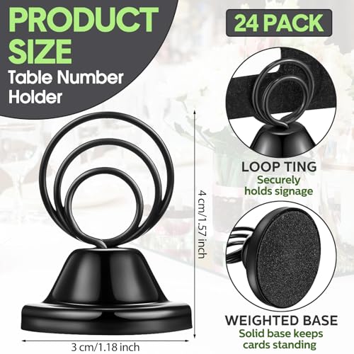 Fulmoon 24 Pcs Mini Table Number Holders Place Card Holders 1.5 Inch Steel Table Sign Stands for Wedding Graduation Reception Restaurant Home Photo Picture Office Memo(Black) - color: Black