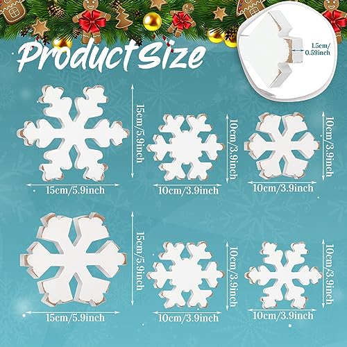 Huwena 6 Pcs Winter Tiered Tray Decor Snowflake Table Signs Hello Winter Wood Blocks Farmhouse Let It Snow Wood Decor for Table Shelf(Fresh Style) - style: Fresh Style