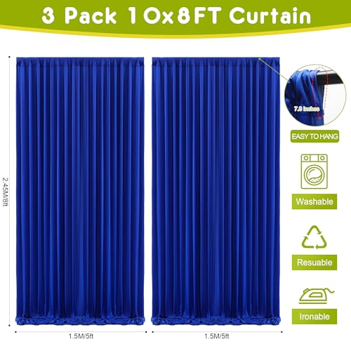 Wokceer Royal Blue Backdrop Curtain for Wedding Parties 3 Pack 10x8FT Wedding Curtains Photo Backdrop Drapes Polyester for Photoshoot Baby Shower Birthday Party Curtains Background 6 Panels 5x8FT - color: Royal Blue, size: (3 Pack)10FTx8FT