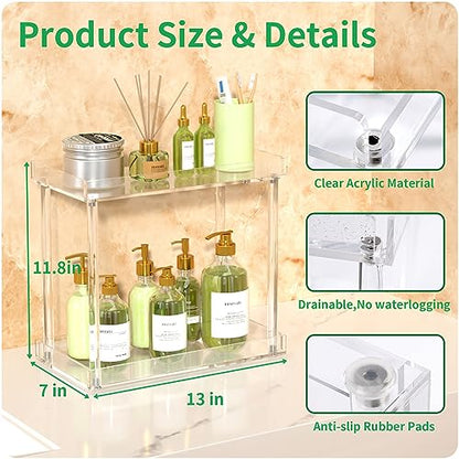 NPPLUS Acrylic Bathroom Counter Organizer, 2-Tier Tray Vanity Counter Organizer, Home Storage Holder for Makeup, Cosmetics & Perfume - style: Rectangle