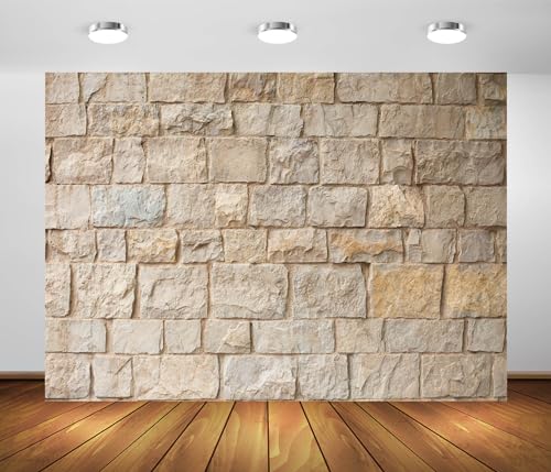 5x3ft Fabric Brick Stone Wall Backdrop - Old Outdoor Rock Stone Wall Textures Background for Medieval Castle, Party Decorations, Baby Shower, Kids & Adults Portarit Photo Props - size: 5x3FT