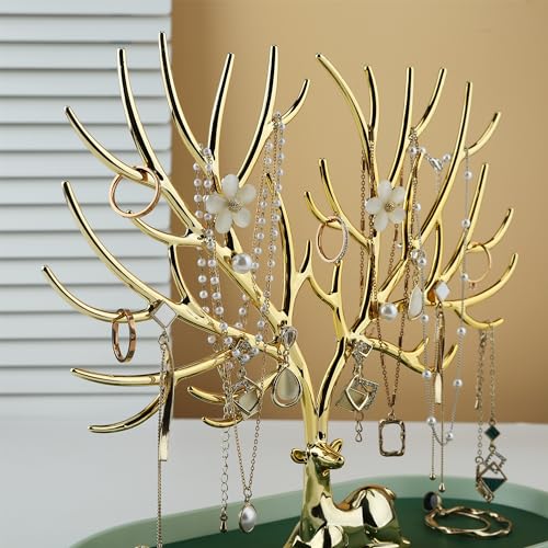 MORE&LESS Antlers Jewelry Display Stand,Gold Deer Hanging Organizer for Ring Earrings Necklace Bracelet - color: Gold