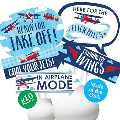 Big Dot of Happiness Funny Taking Flight - Airplane - Vintage Plane Baby Shower or Birthday Party Photo Booth Props Kit - 10 Piece